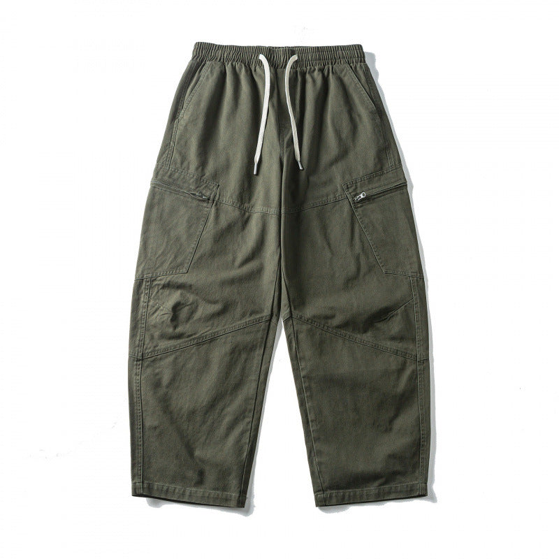 Unisex Wide-Cut Cargo Pants with Elastic Waistband, Drawstring and Utility Pockets Mune Fashion
