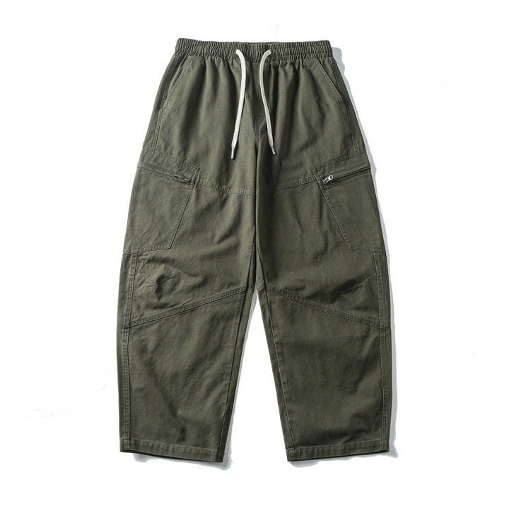Unisex Wide-Cut Cargo Pants with Elastic Waistband, Drawstring and Utility Pockets Mune Fashion