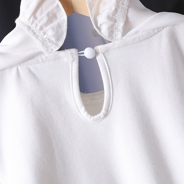 Girl blouse with ruffled collar and fine flower appliqués Mune Fashion