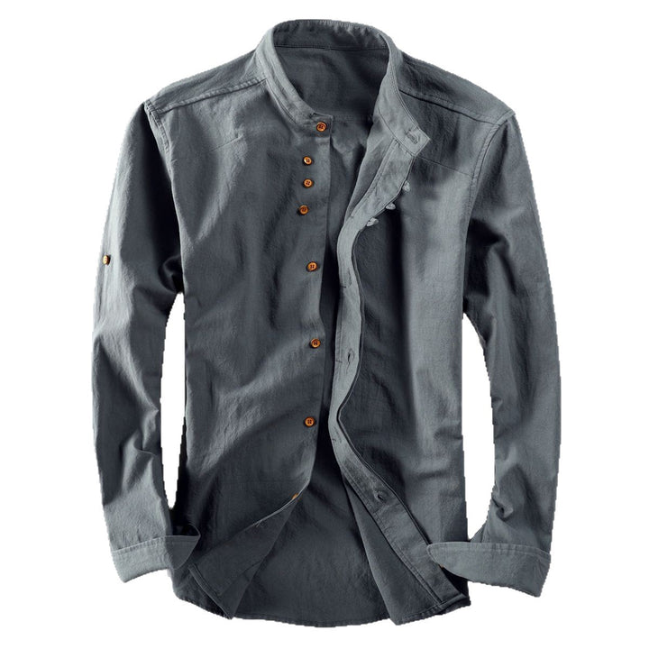 Men's Stand Collar Shirt with Hidden Button Placket and Modern Details Mune Fashion
