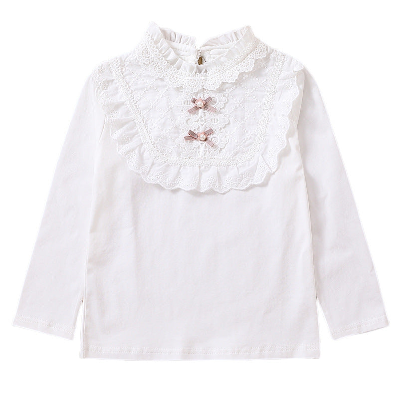 Girl Long Sleeve Blouse with Lace Collar and Ruffle Details Mune Fashion