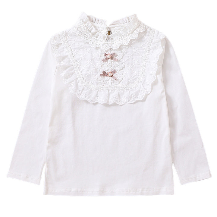 Girl Long Sleeve Blouse with Lace Collar and Ruffle Details Mune Fashion