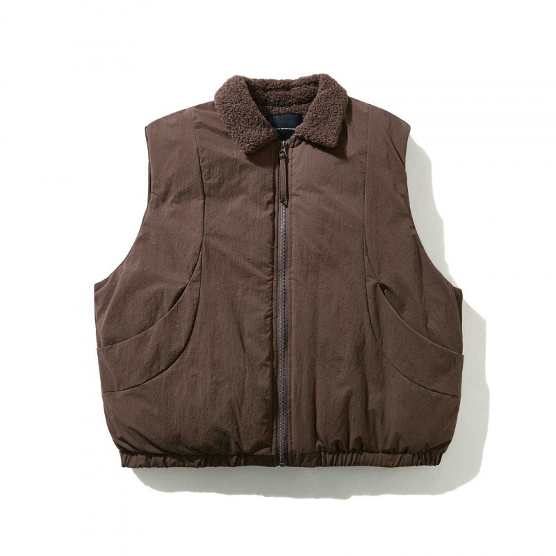 Unisex Padded Vest with Teddy Collar, Zipper and Elastic Hem Mune Fashion