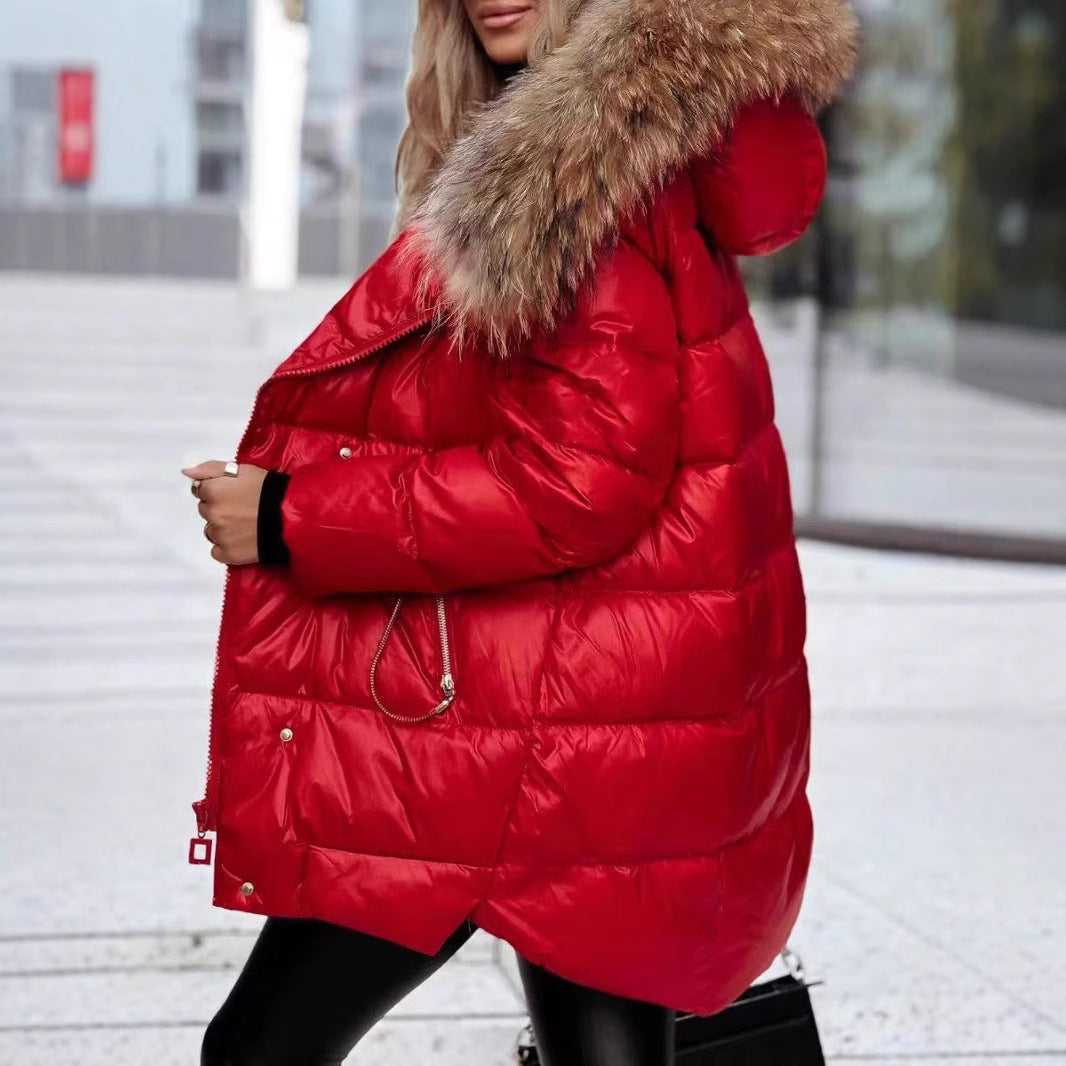 Women’s Winter Down Jacket with Removable Hood and Luxurious Fur Collar Mune
