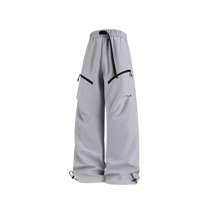 Men's Wide Technical Cargo Pants with Drawstring Waistband, Adjustable Leg Openings and Zipper Pockets Drune