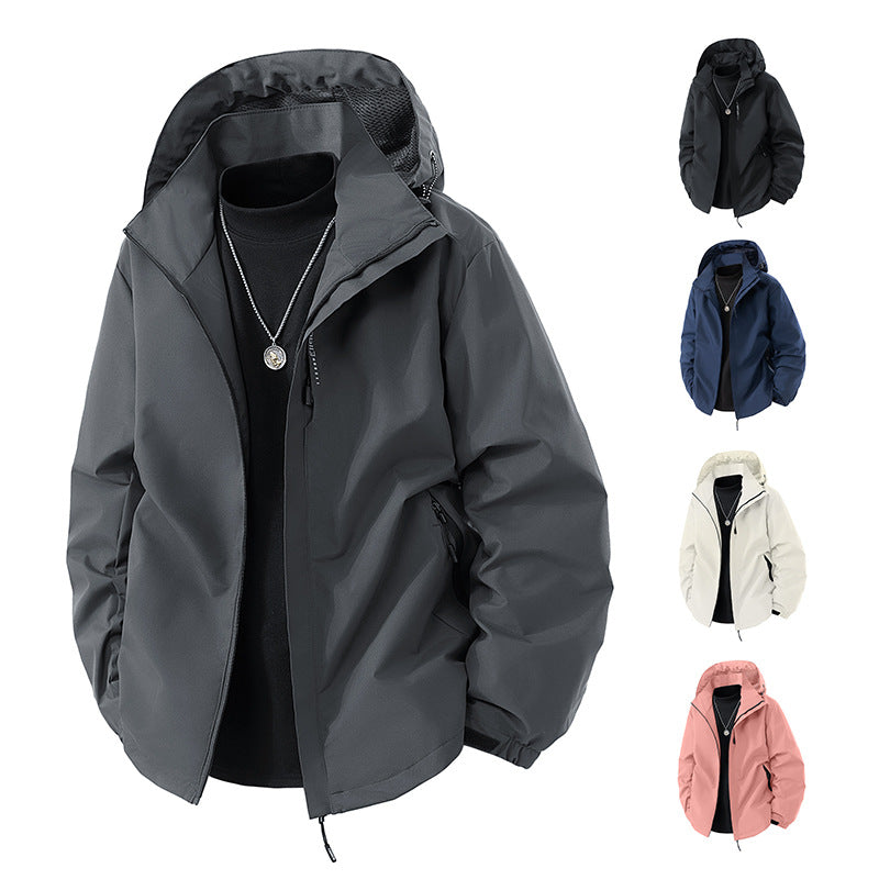Men's lightweight weatherproof softshell jacket with adjustable hood, windproof outer layer and breathable mesh lining Mune Fashion