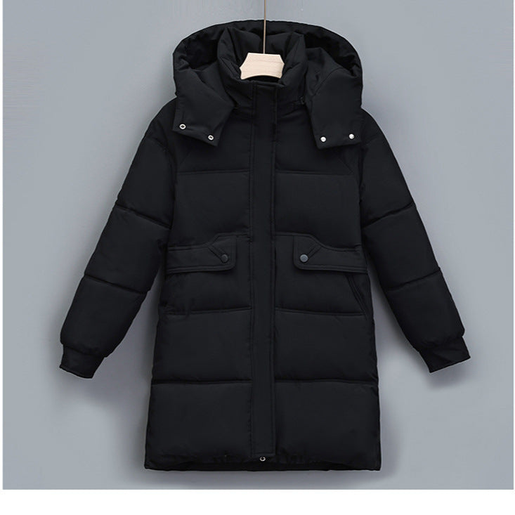 Women's long thermally insulated parka with removable hood, concealed zipper and flap pockets Mune Fashion