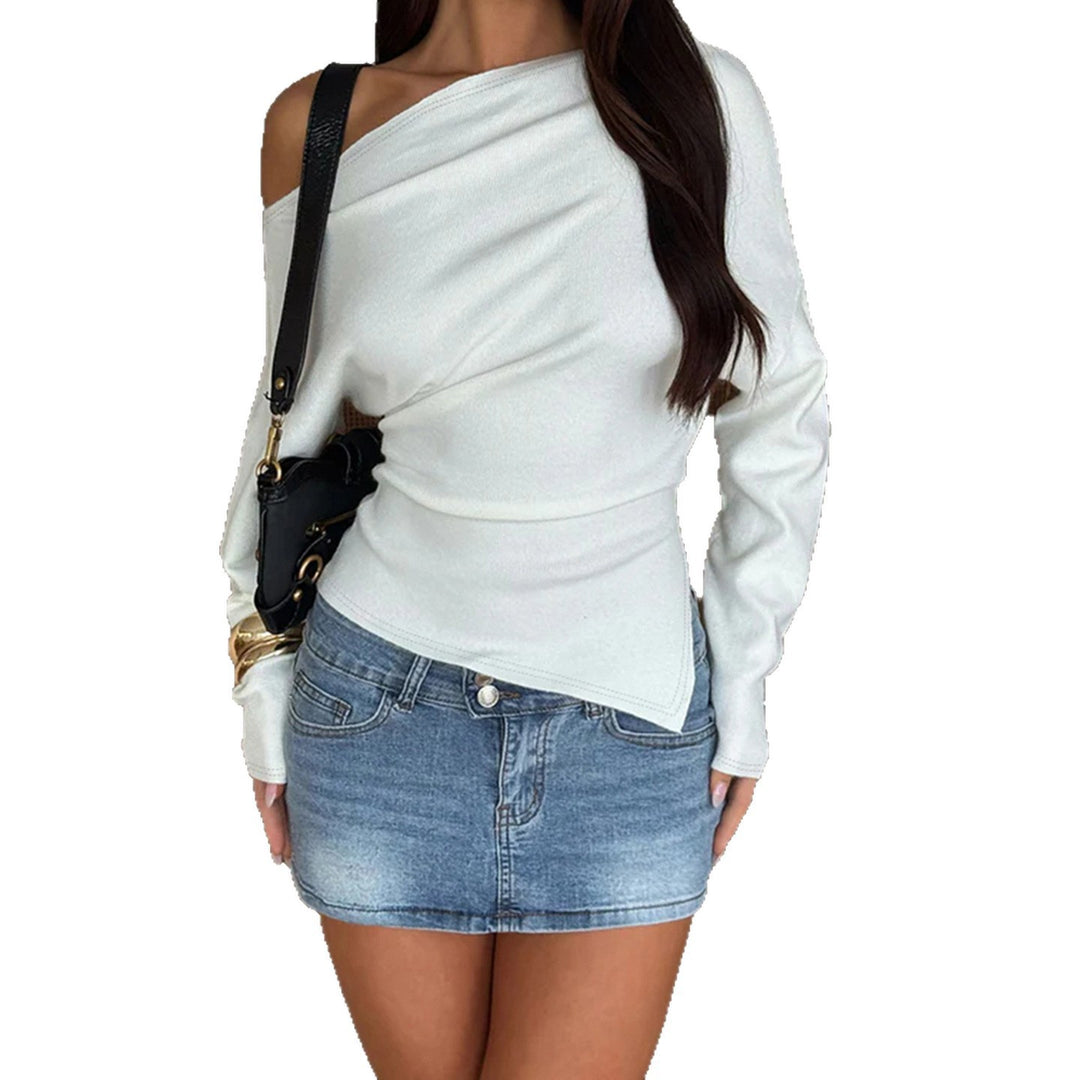 Women Asymmetric One-Shoulder Fine Knit Top with Tailored Fit Mune Fashion