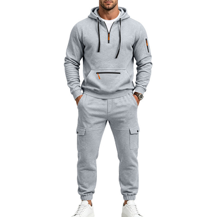 Men's Two-Piece Fleece Loungewear Set with Half-Zip Hoodie and Cargo Joggers Mune Fashion