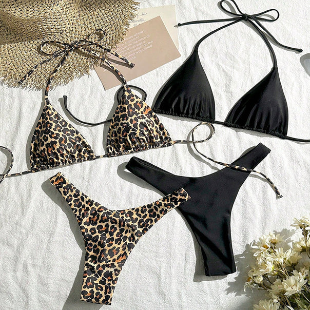 Women's Triangle Bikini Set with Floral and Animal Design Mune Fashion