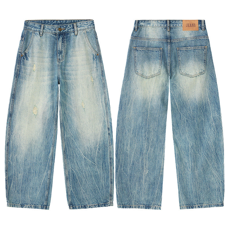 Men's Ultra Wide Stonewashed Baggy Jeans in Floor-Length Palazzo Cut with Used Effect Mune Fashion