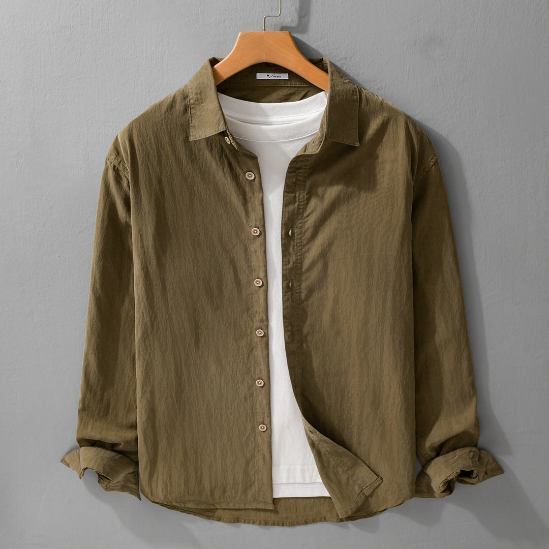 Men's Loose Crinkle Shirt made of Linen-Cotton Blend with Relaxed Fit and Wooden Buttons Mune Fashion