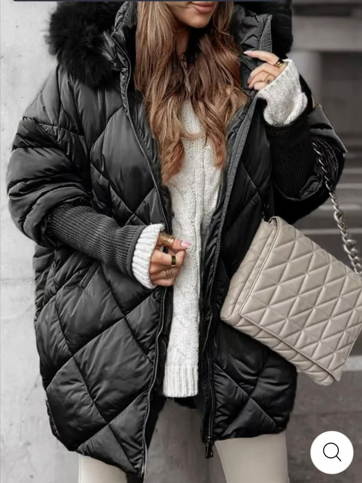 Women nan wide-cut quilted winter parka with hood faux fur trim and ribbed cuffs Mune Fashion