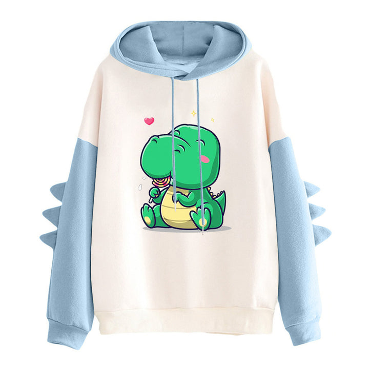 Ladies hooded sweater with cute dinosaur print, cozy inner lining and three-dimensional sleeve details Mune Fashion
