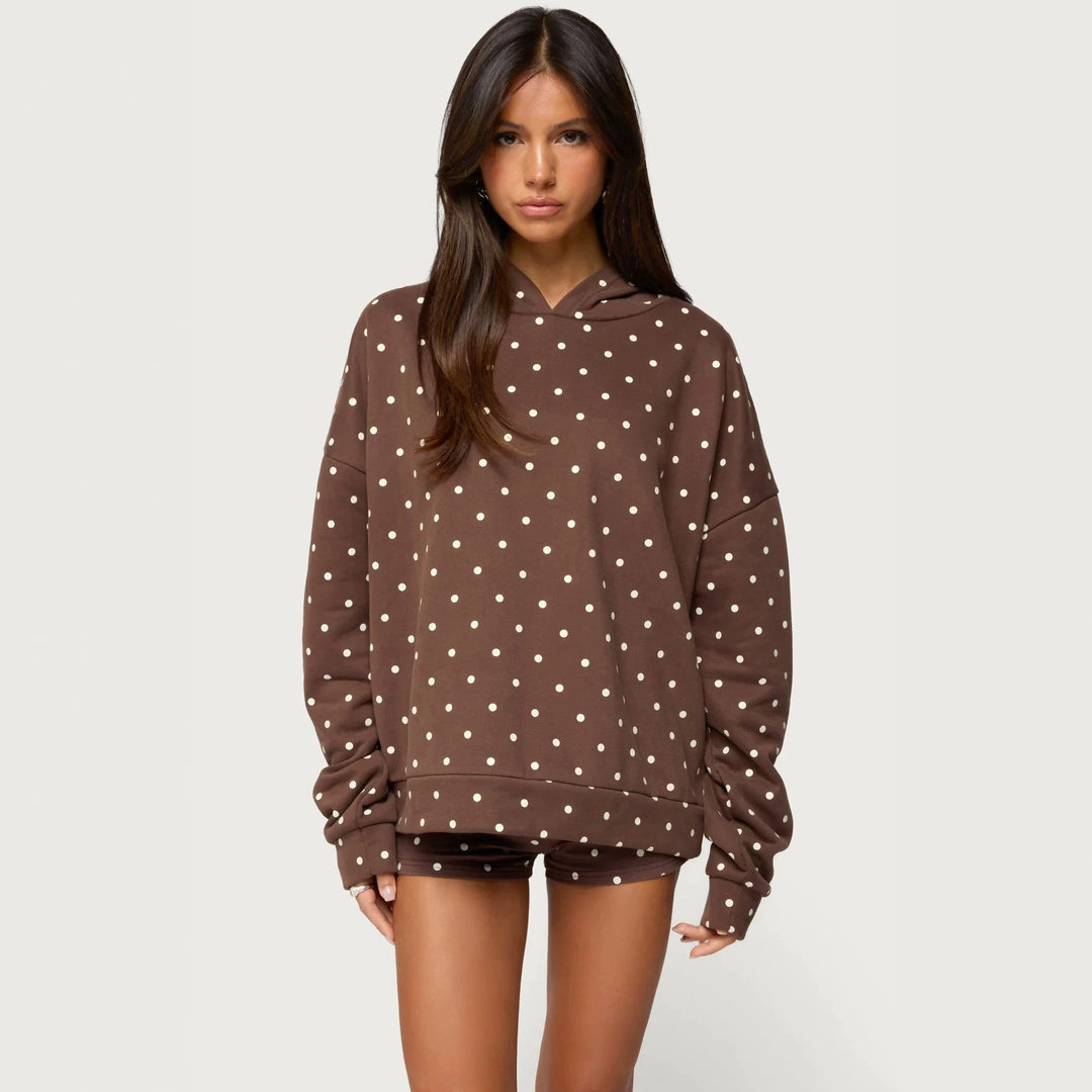 Women's dotted comfort set with hooded sweatshirt, kangaroo pocket and shorts Mune Fashion