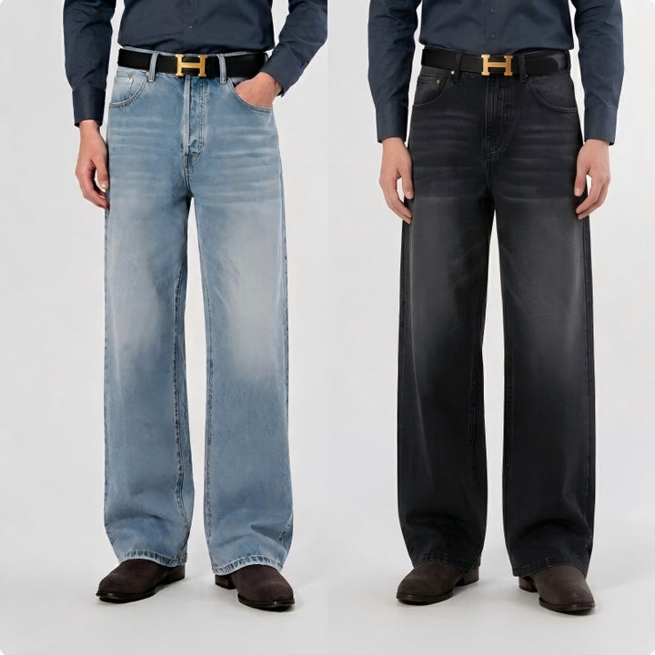Women's High-Waist Wide Leg Jeans made of Denim with Vintage Wash