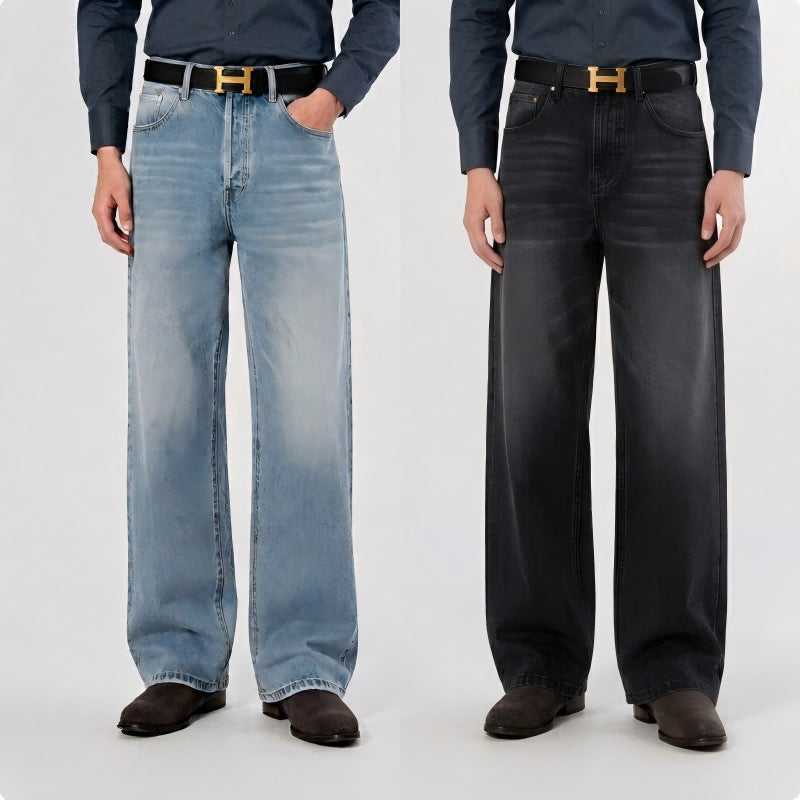 Women High-Waisted Palazzo Jeans made of Denim with Vintage Wash Mune Fashion
