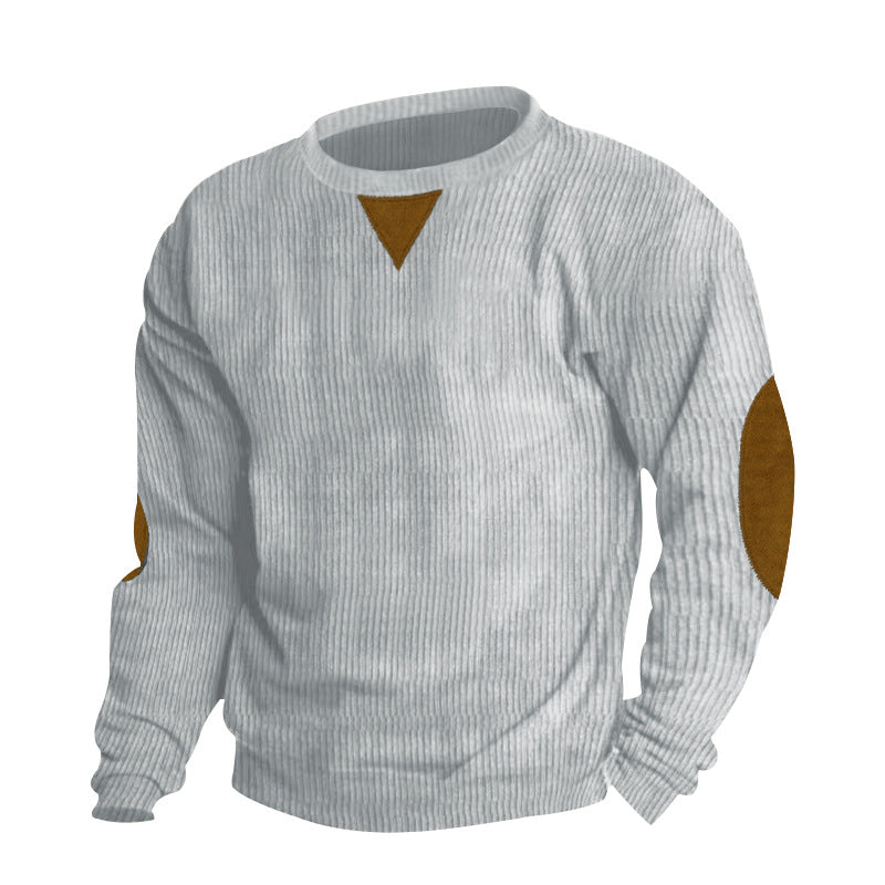 Men's thick ribbed crew neck knit sweater with elbow patches and triangle detail Mune Fashion