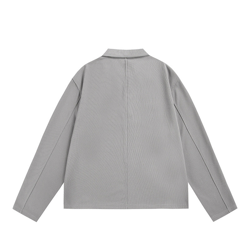 Unisex Long-Sleeve Rugby Polo with Open Kent Collar and Chest Print Mune Fashion