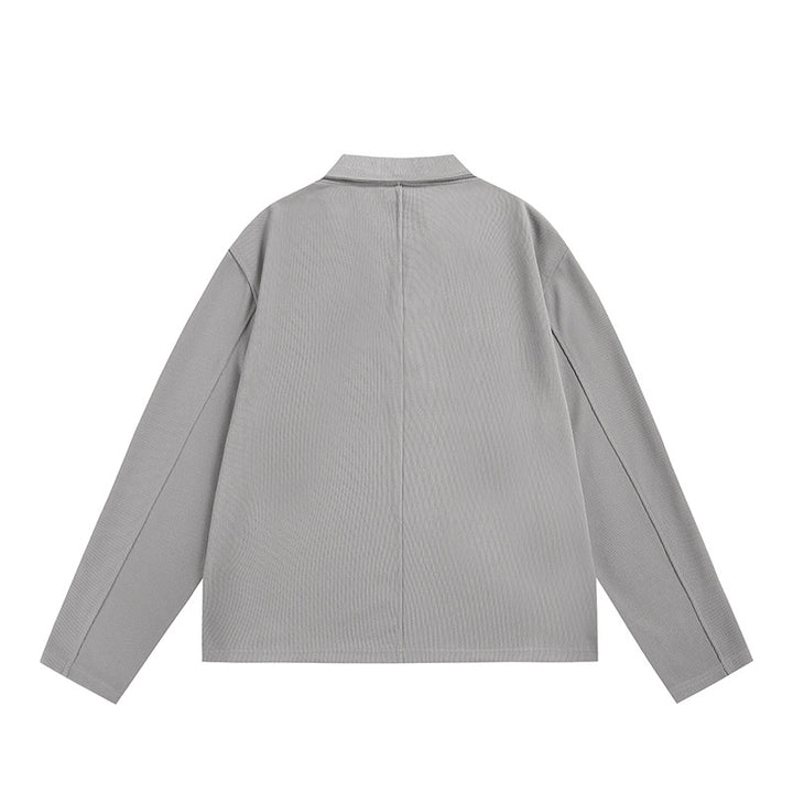 Unisex Long-Sleeve Rugby Polo with Open Kent Collar and Chest Print Mune Fashion