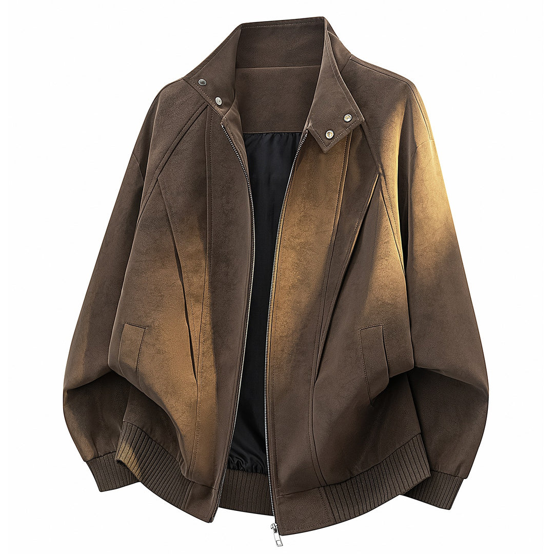 Women's Oversize Velvet-Effect Bomber Jacket with Stand Collar, Snap Button Placket & Ribbed Hem Mune Fashion
