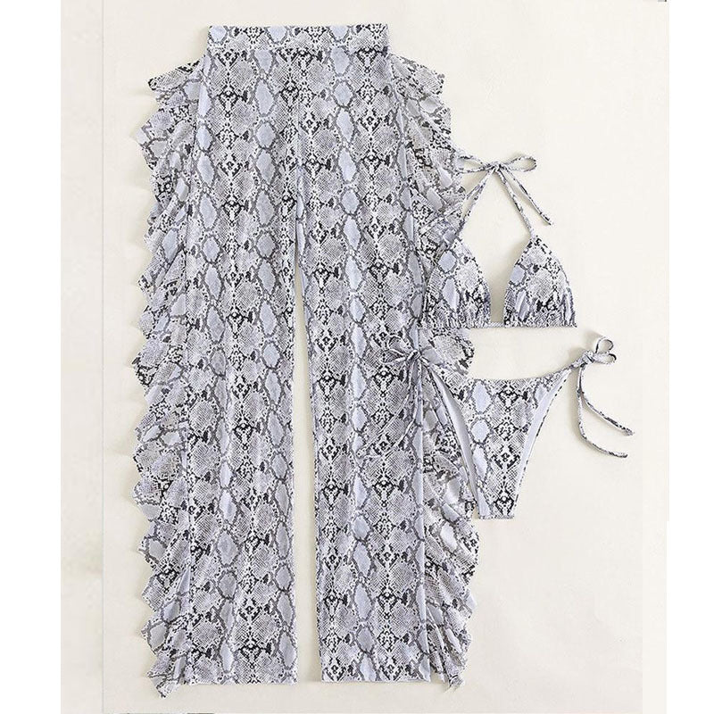 Women's bikini set with sophisticated snake pattern and flouncy skirt Mune Fashion