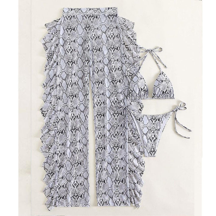 Women's bikini set with sophisticated snake pattern and flouncy skirt Mune Fashion