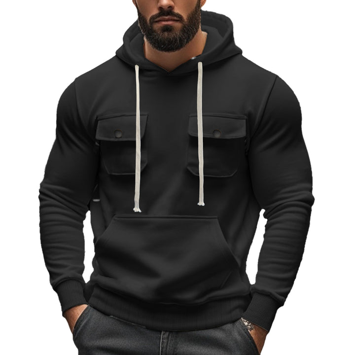 Men's sporty hoodie with patch flap pockets, kangaroo pocket, and narrow hem Mune Fashion