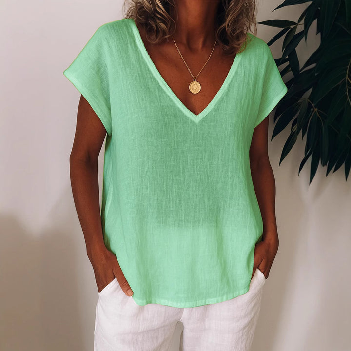 Women's Lightweight V-Neck Top Made of Linen Mune Fashion