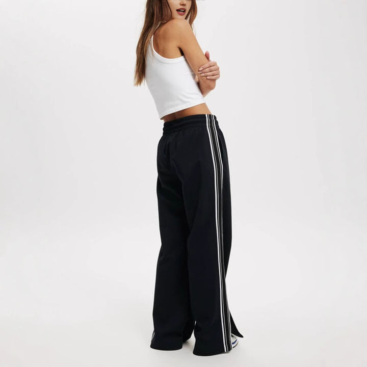 Women's Loose Jogging Pants with Drawstring, Elastic Waistband & Side Contrast Stripes Mune Fashion