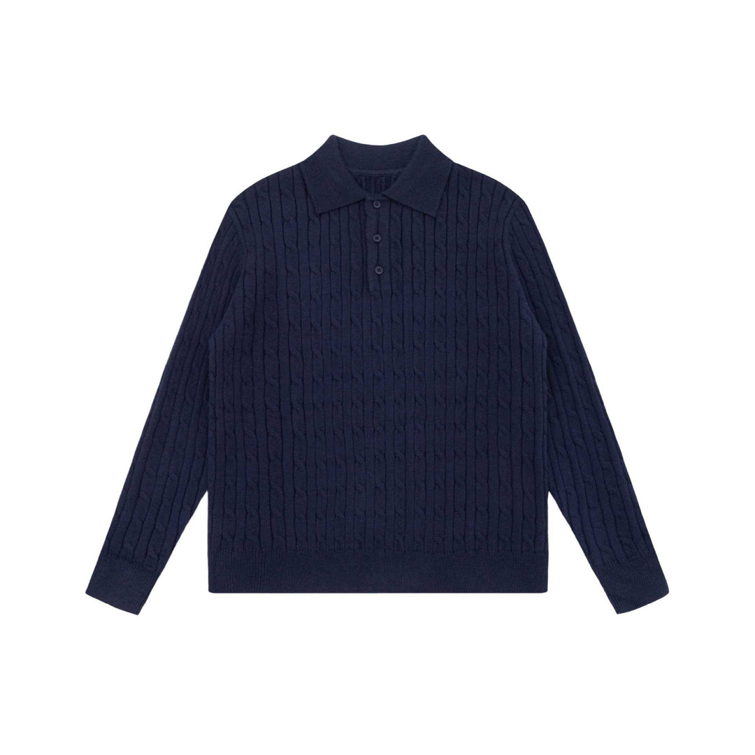 Unisex Chunky Knit Polo Collar Sweater with Cable Pattern and Half Button Placket Mune Fashion
