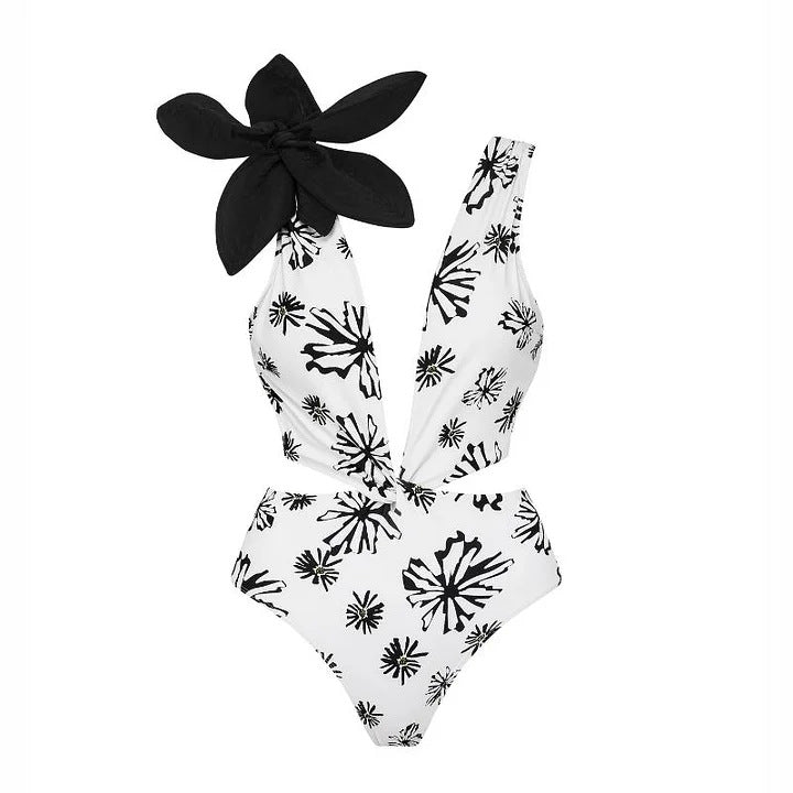 Women's bikini set with special floral decor and long wrap skirt Mune Fashion
