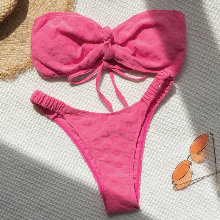 Ladies Bandeau Bikini with delicate floral structures Mune Fashion