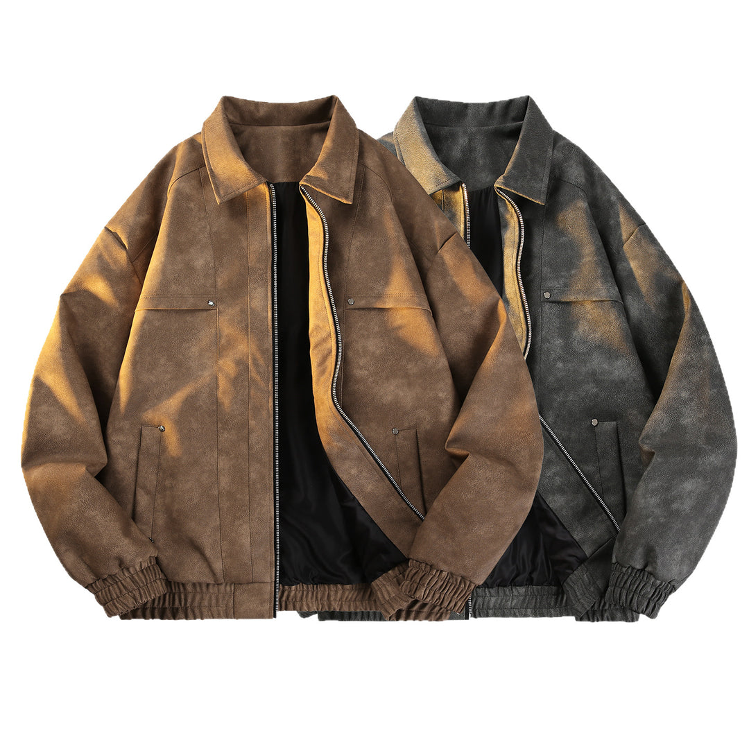 Men's vintage-inspired velour-look transitional jacket with two-way zipper, elastic hem & flap pockets Mune Fashion
