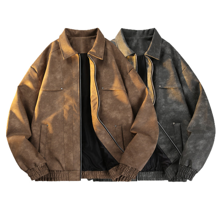 Men's vintage-inspired velour-look transitional jacket with two-way zipper, elastic hem & flap pockets Mune Fashion