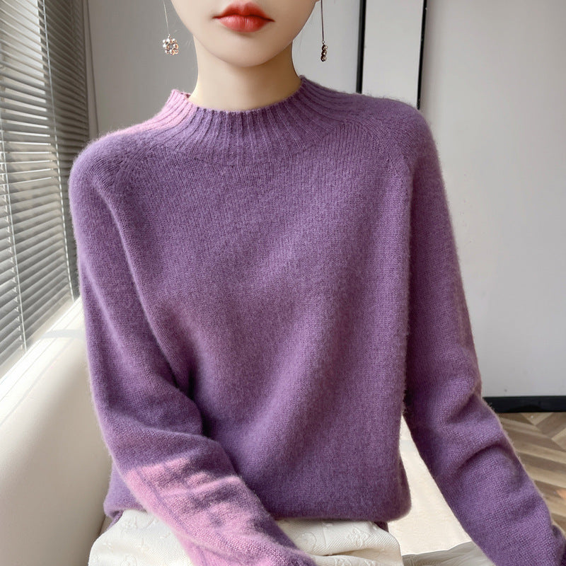 Women's Short Mock Neck Sweater made of fluffy Mohair Blend with boxy silhouette Mune Fashion