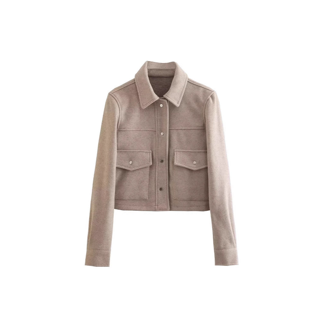 Women's Short Wool Jacket In Classic Style with Patch Pockets Mune
