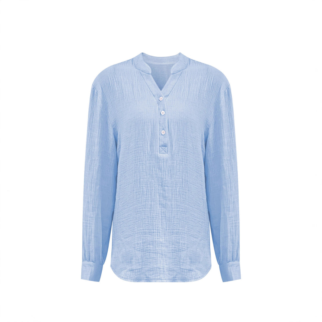 Women Oversize Textured Cotton Blouse with Henley Button Placket Mune Fashion