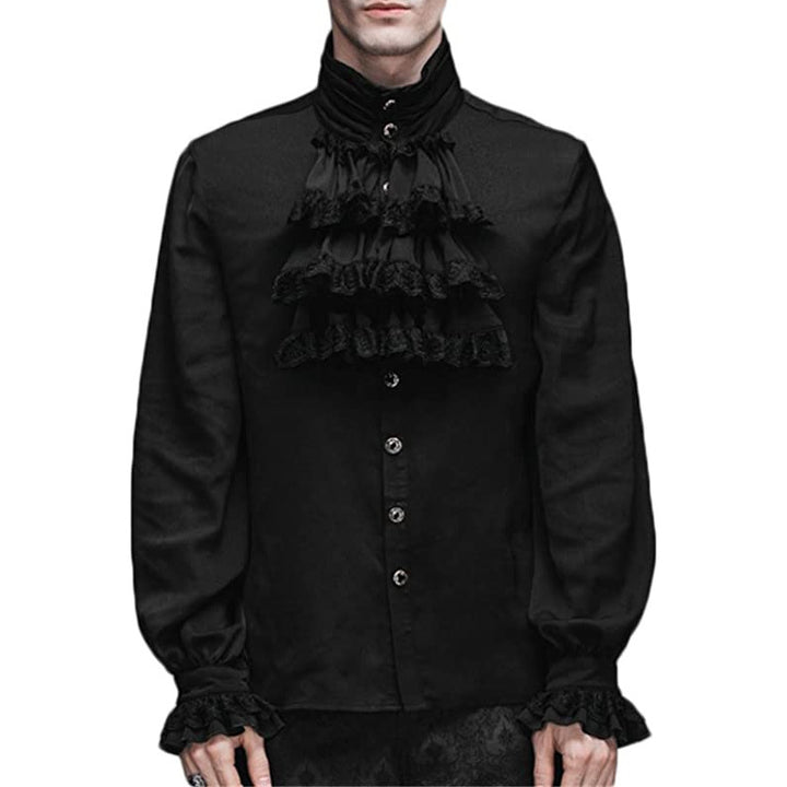Ladies' romantic Victorian ruffled blouse with stand collar and lace cuffs Mune Fashion