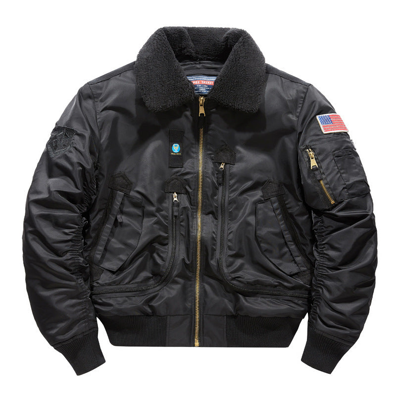 Men's pilot bomber jacket with teddy collar, multiple pockets, and windproof nylon shell Mune Fashion