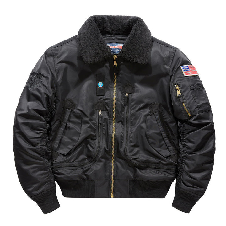 Men's pilot bomber jacket with teddy collar, multiple pockets, and windproof nylon shell Mune Fashion