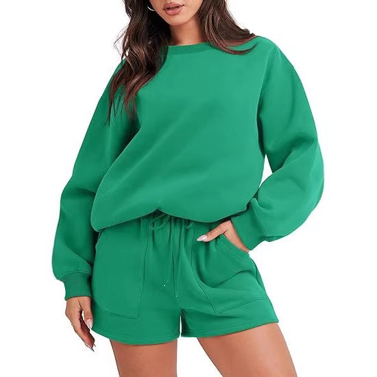 Women's Casual Sweat Set with Oversized Sweatshirt and High-Waisted Shorts Mune Fashion