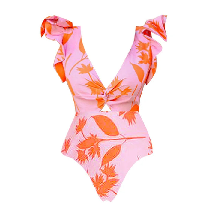 Women's One-Piece Swimsuit with Romantic Floral Print and Playful Ruffles Mune Fashion