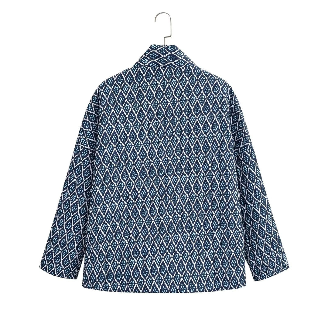 Women Patterned Quilted Kimono Jacket with Patch Pockets Mune Fashion