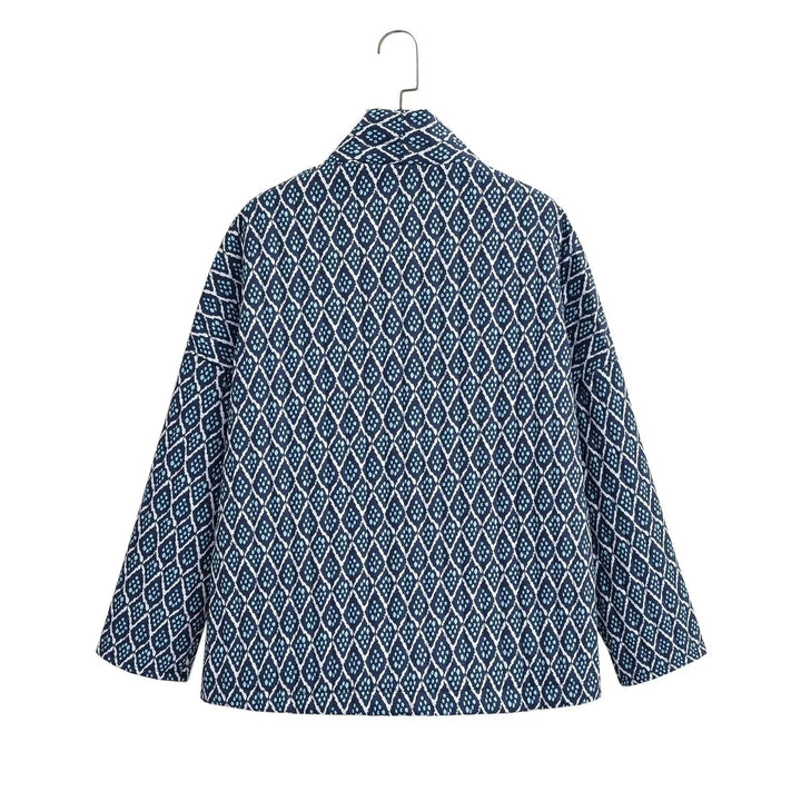 Women Patterned Quilted Kimono Jacket with Patch Pockets Mune Fashion