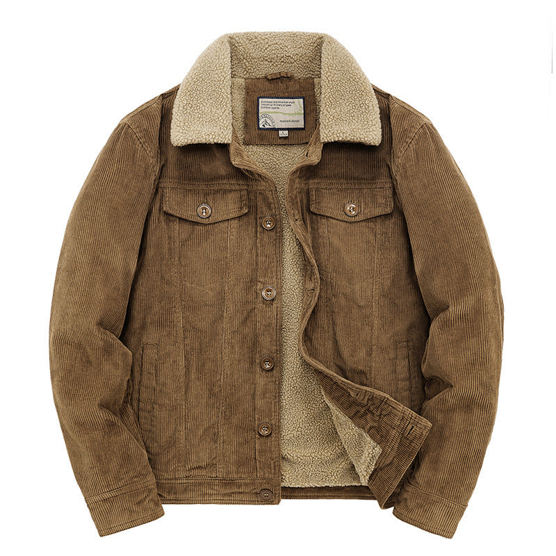 Men's cord worker jacket with continuous teddy lining, shirt collar, and chest pocket Mune Fashion