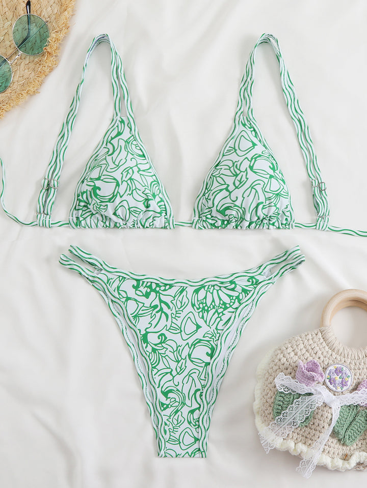 Women's Triangle Bikini Set with Adjustable Straps and Floral Pattern Mune Fashion