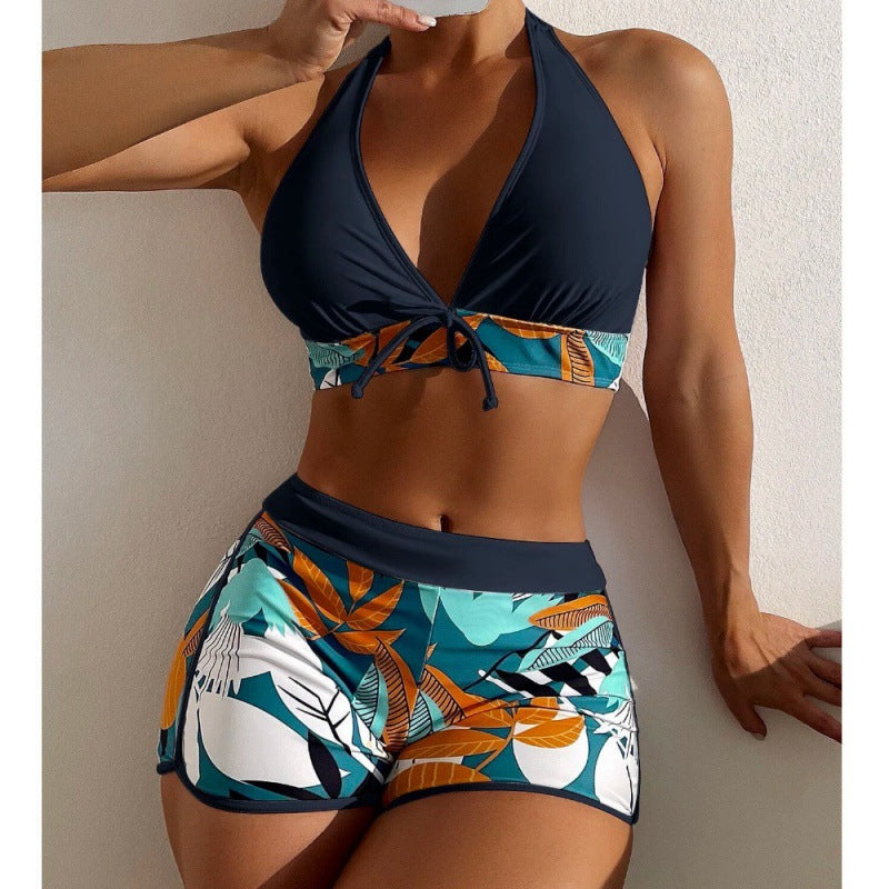 Women High-neck Bikini with Playful Floral Pattern Mune Fashion