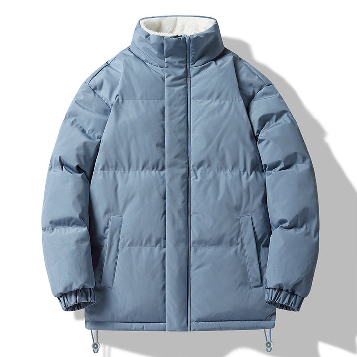 Men's Padded Short Parka with High Stand-up Collar Teddy Lining Elastic Cuffs and Drawstring Mune Fashion