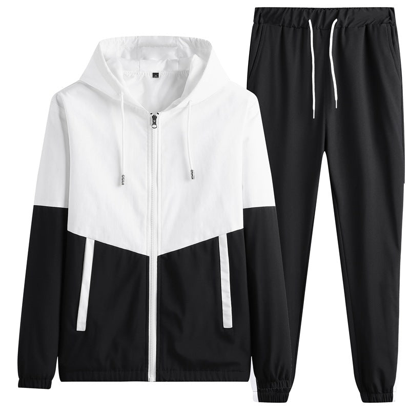 Men's Lightweight Colorblock Trackset with Hooded Windbreaker and Tapered Jogging Pants Mune Fashion
